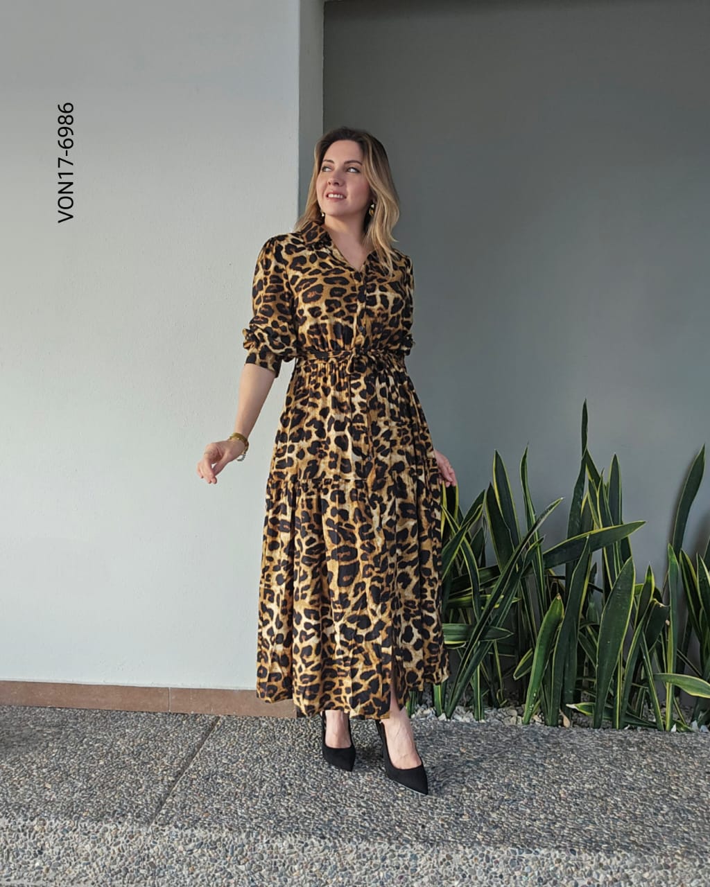 Vestido camisero con estampado leopardo Q 6986
