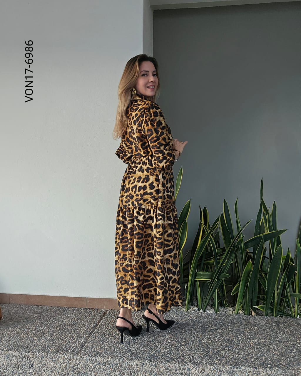 Vestido camisero con estampado leopardo Q 6986