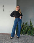 Pantalón de mezclilla wide leg con tiro alto P 1002