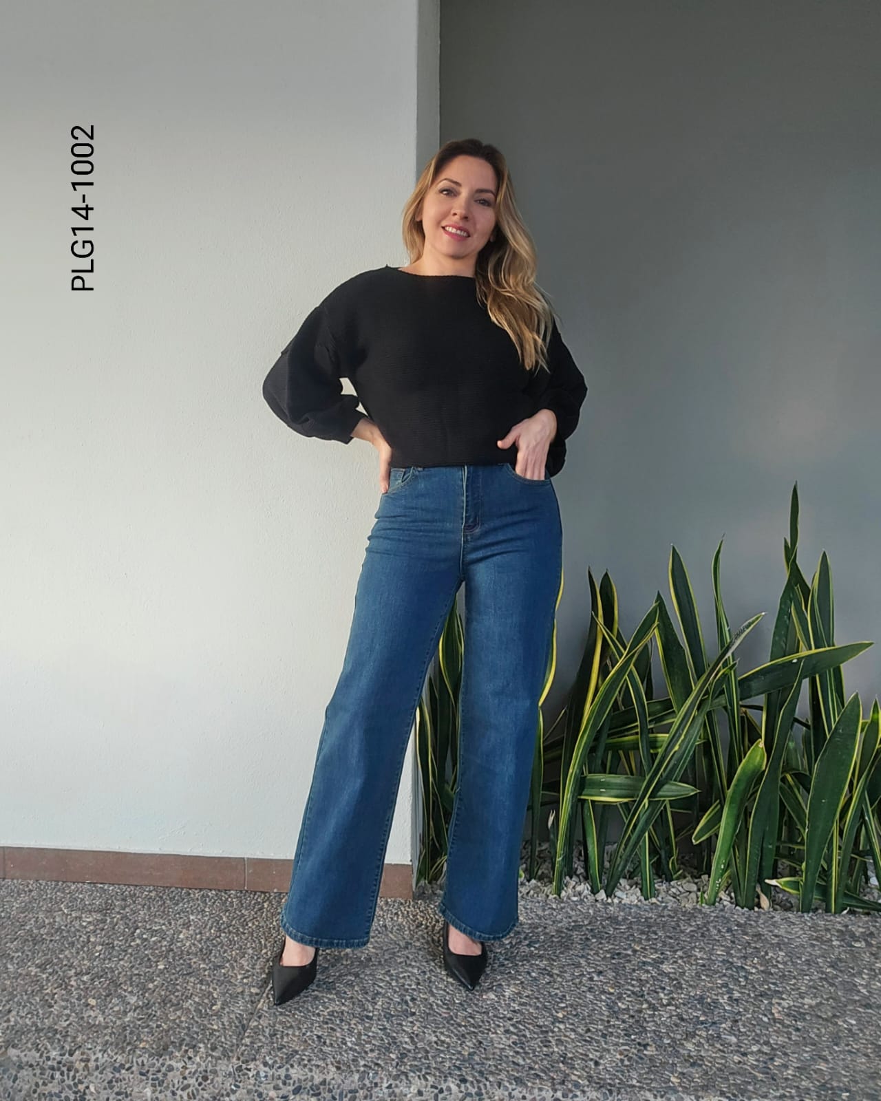 Pantalón de mezclilla wide leg con tiro alto P 1002