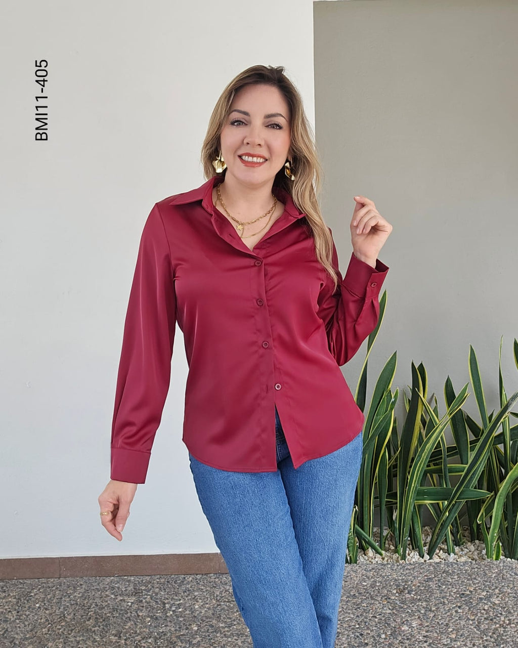 Blusa satinada manga larga K 405