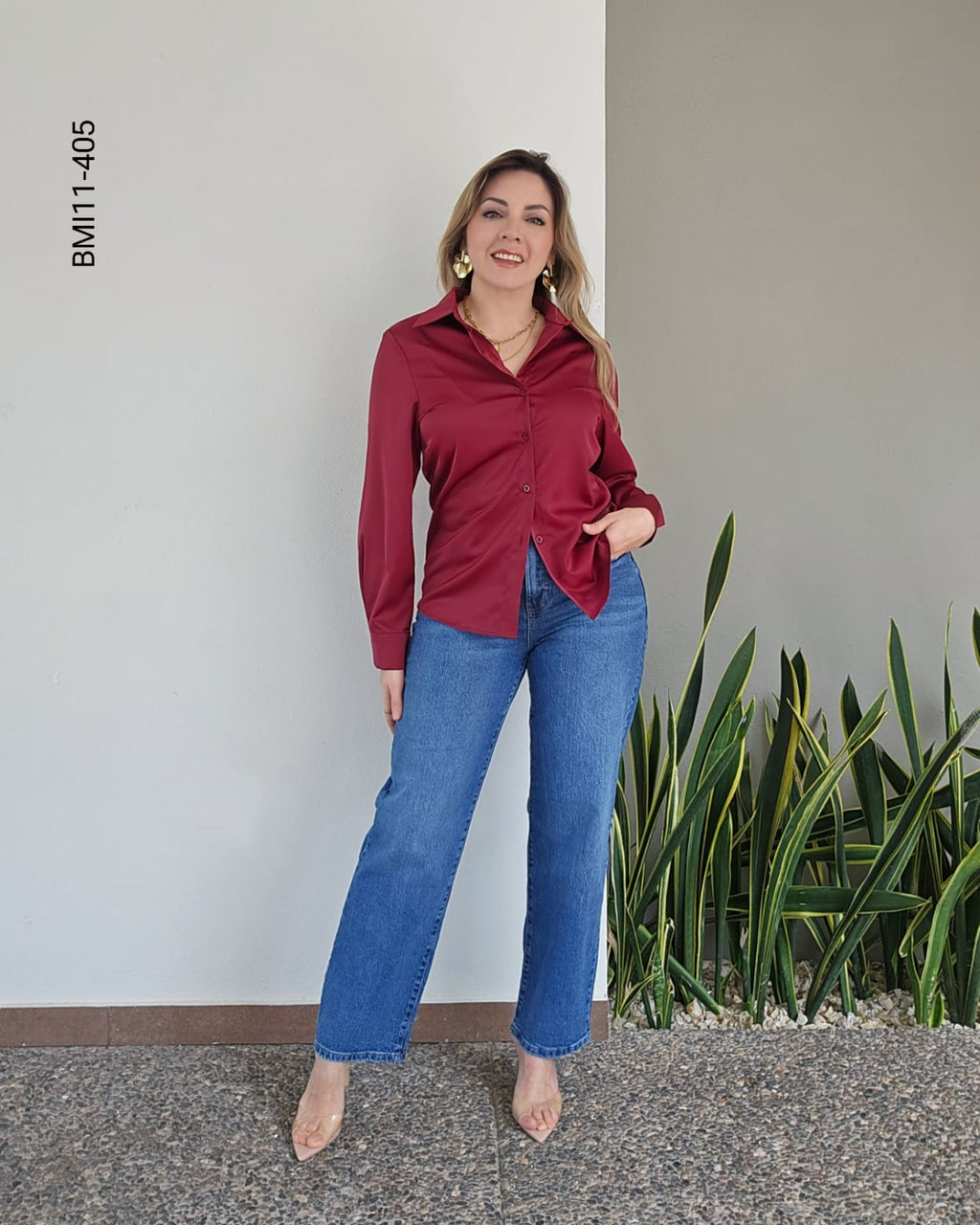 Blusa satinada manga larga K 405