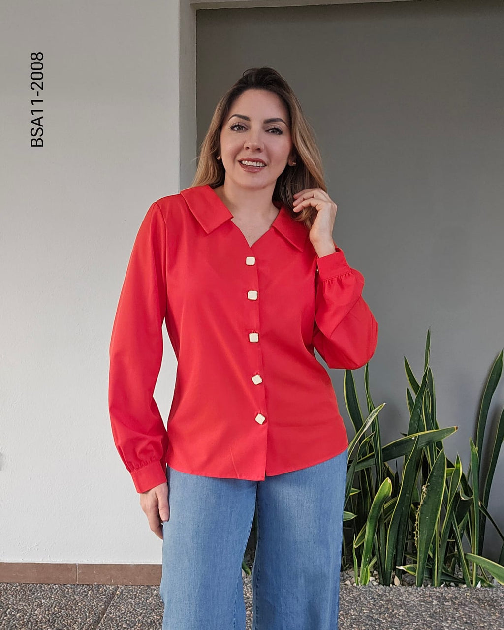 Blusa manga larga botones cuadrados K 2008