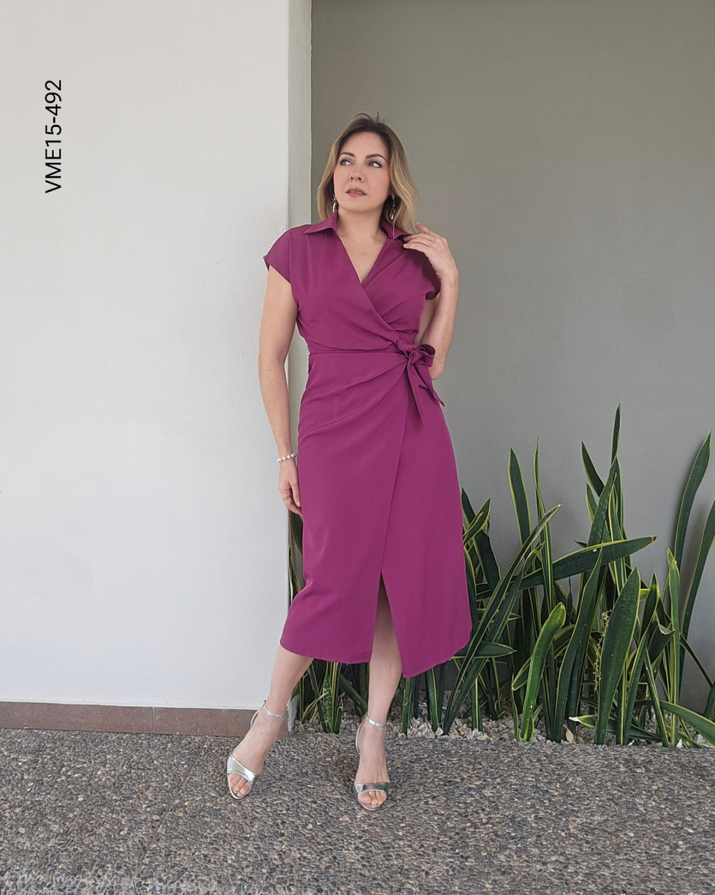Vestido midi cruzado nudo lateral O 492