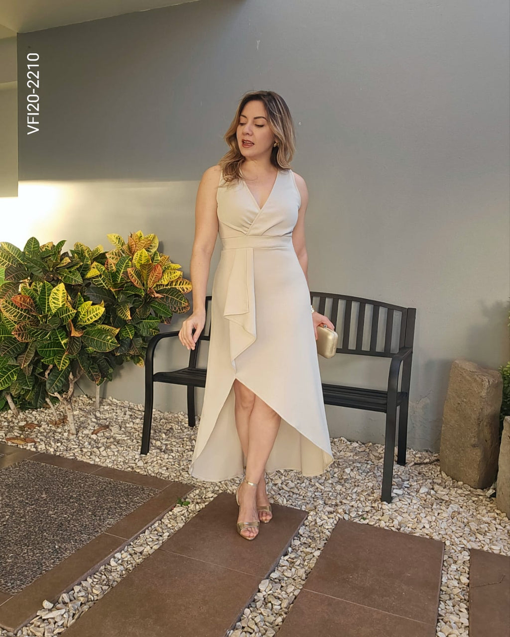 Vestido midi cruzado escote en V T 2210