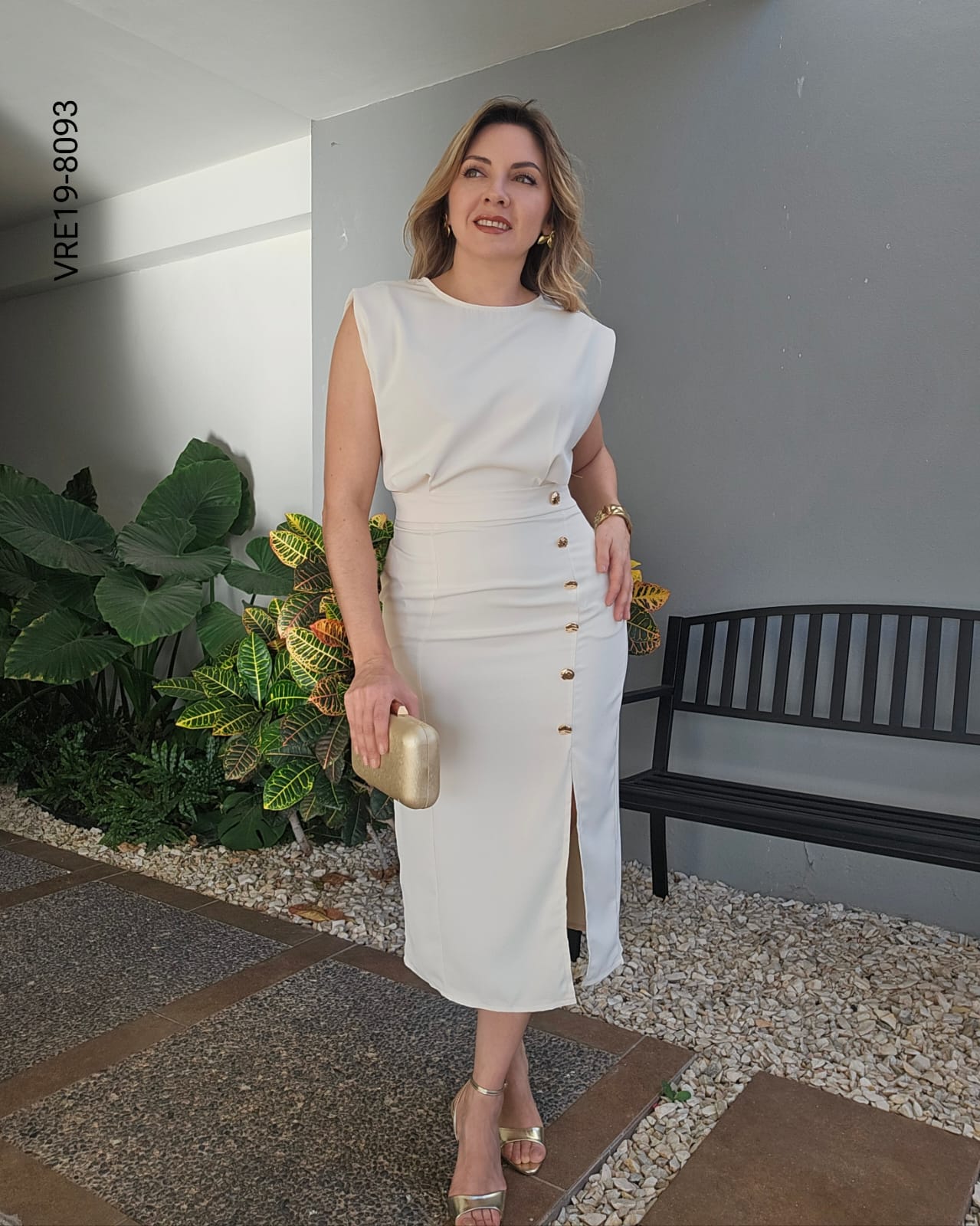 Vestido midi entallado con botones S 8093