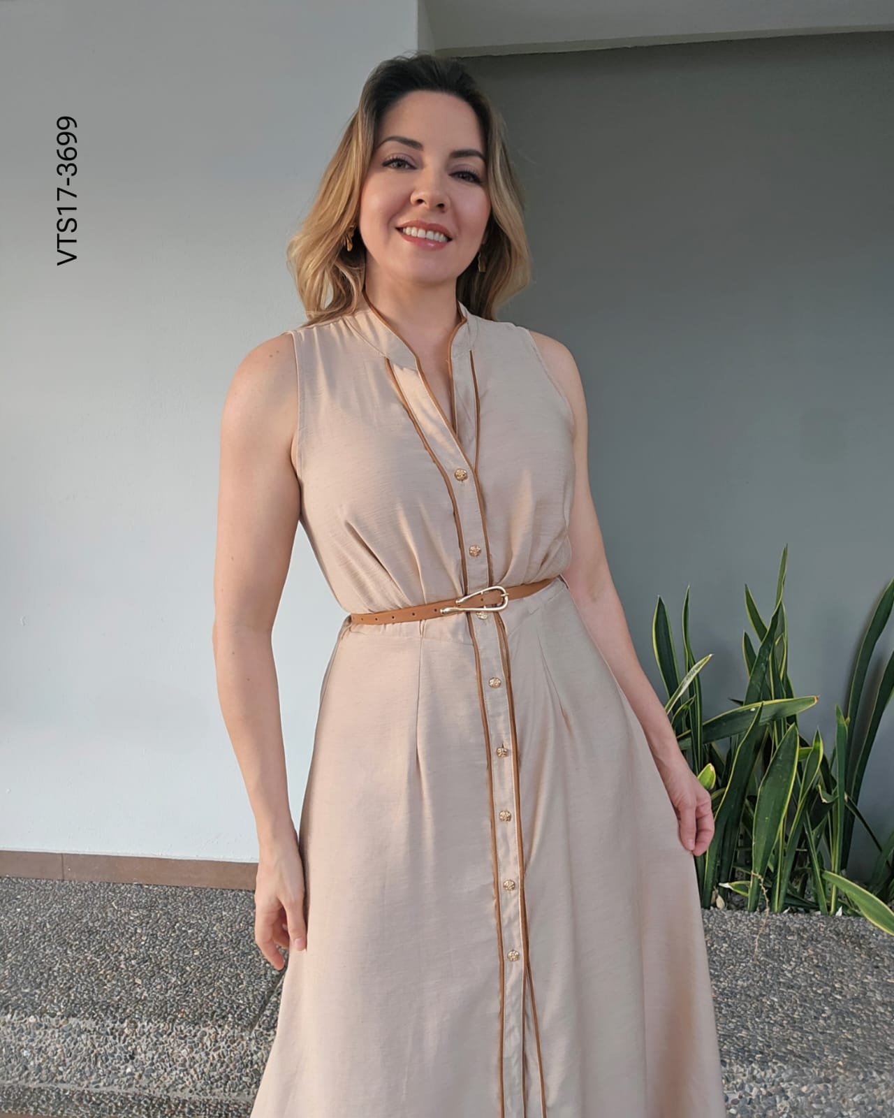 Vestido camisero lino midi Q 3699