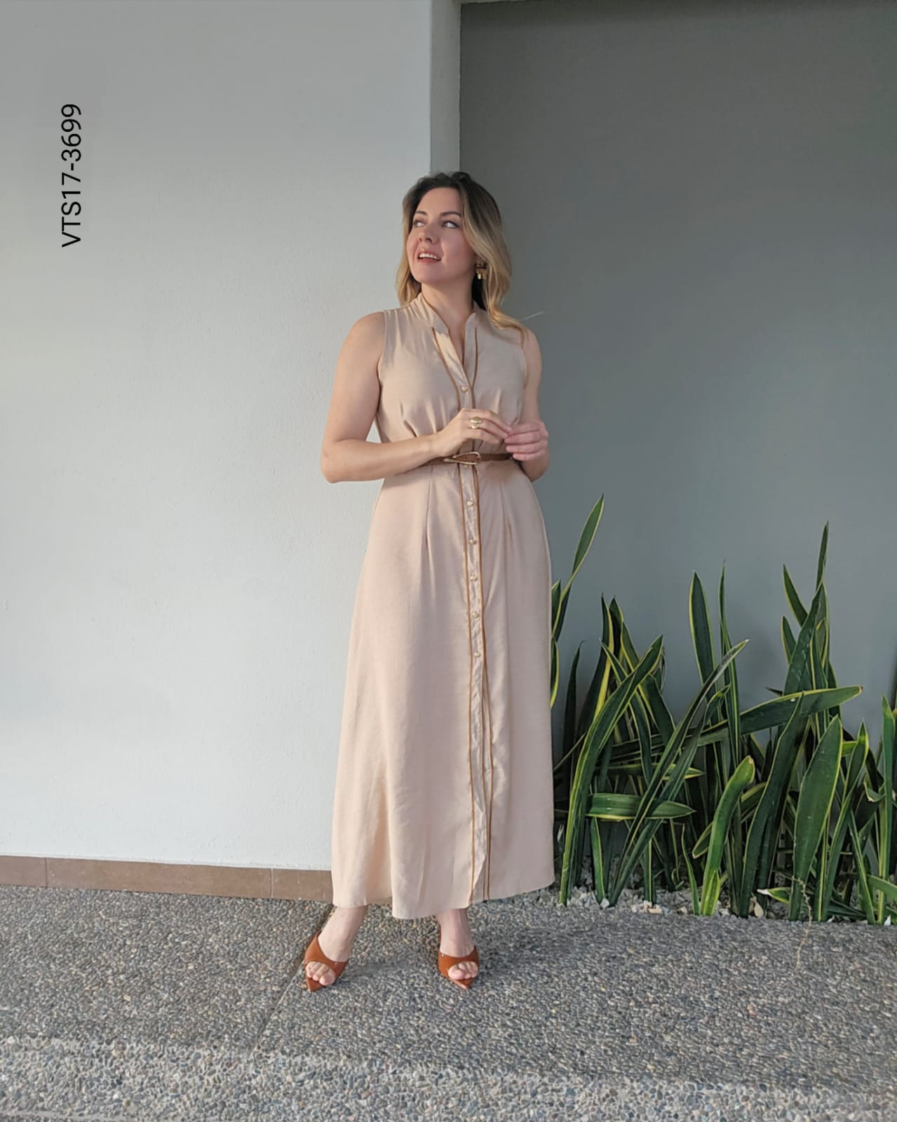 Vestido camisero lino midi Q 3699