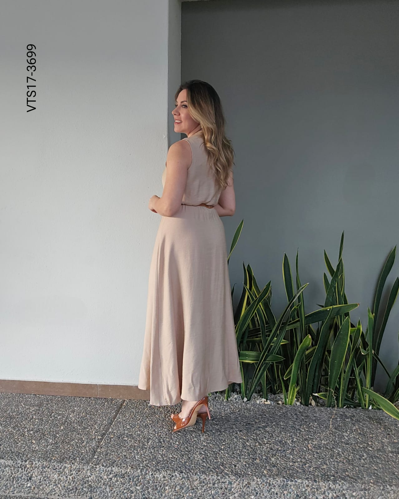 Vestido camisero lino midi Q 3699
