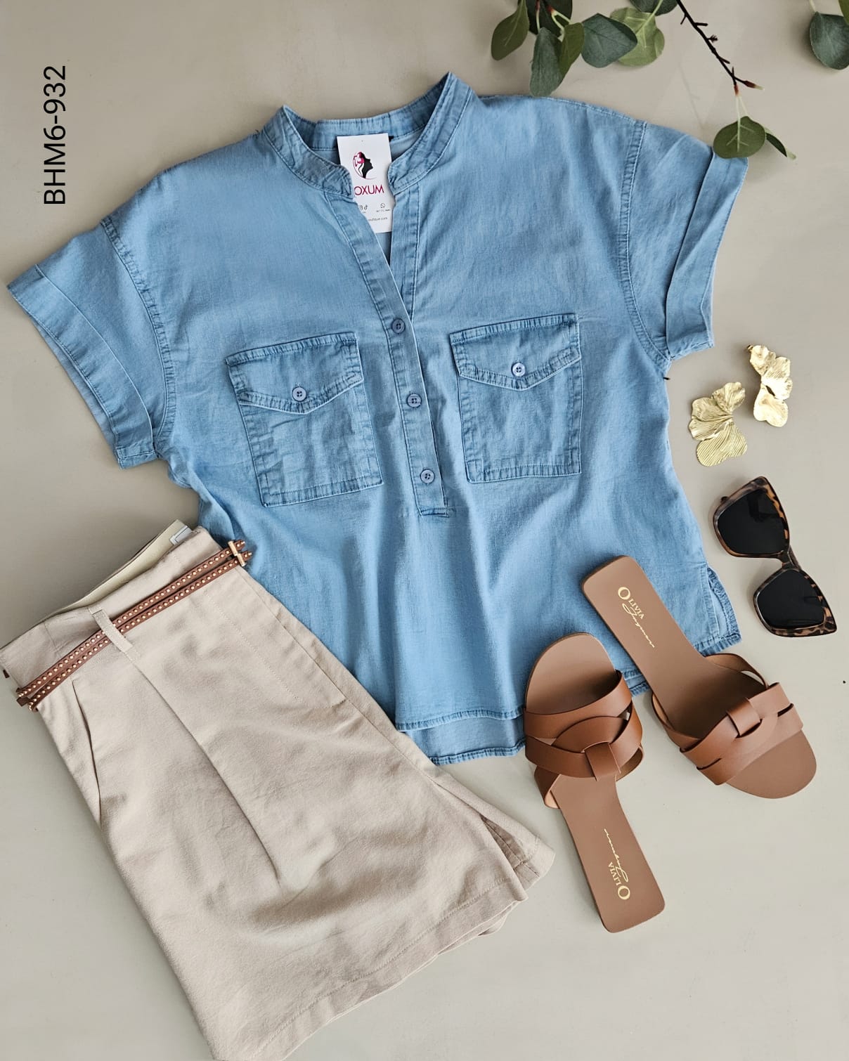 Blusa cuello Mao manga corta   F 429