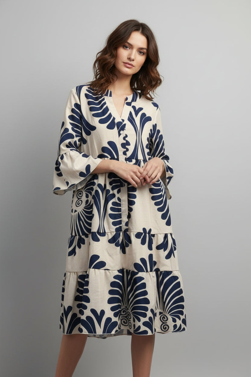 Vestido bohemio estampado tropical  L 004