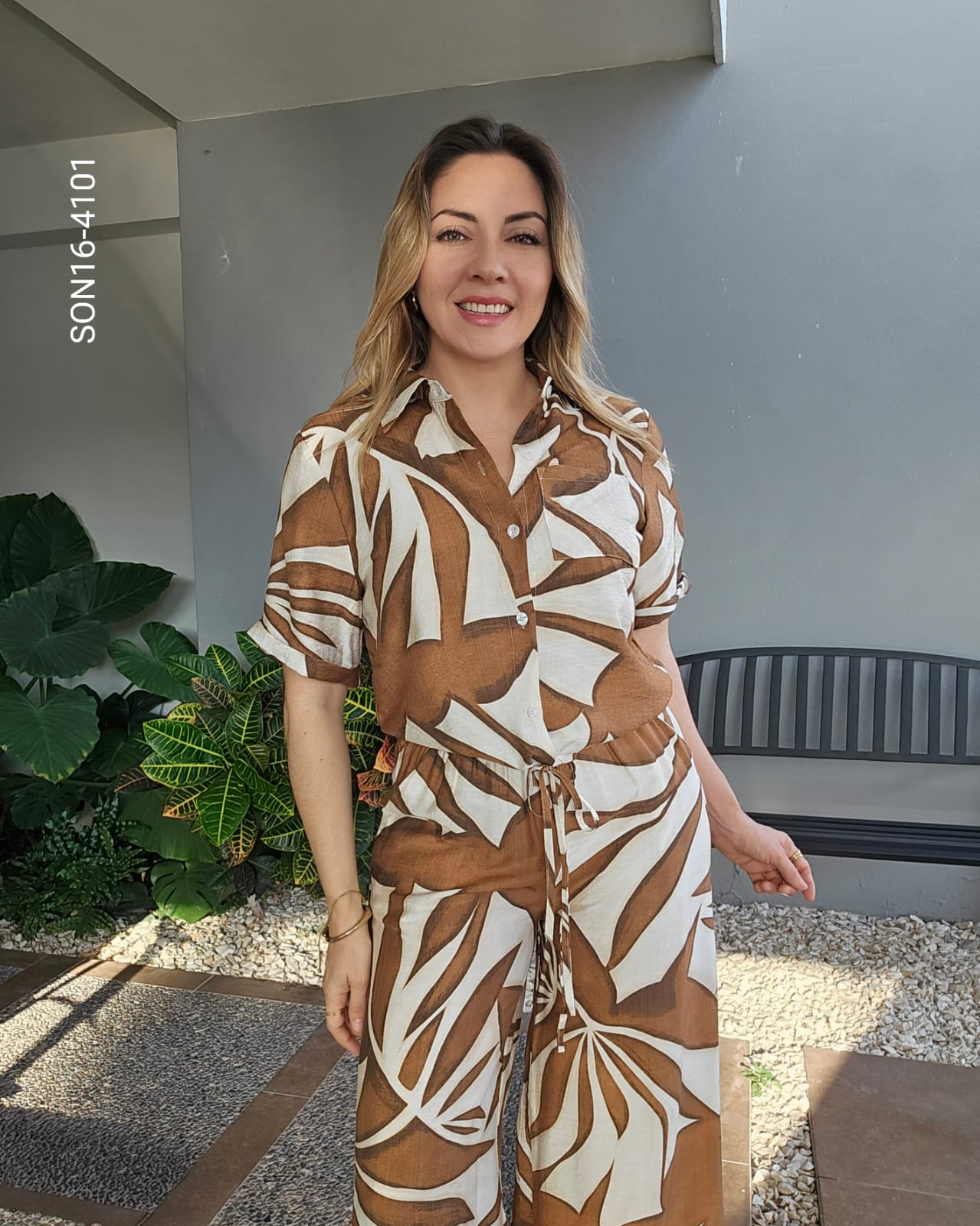 Set de blusa camisera y pantalón cintura elastica P 4101