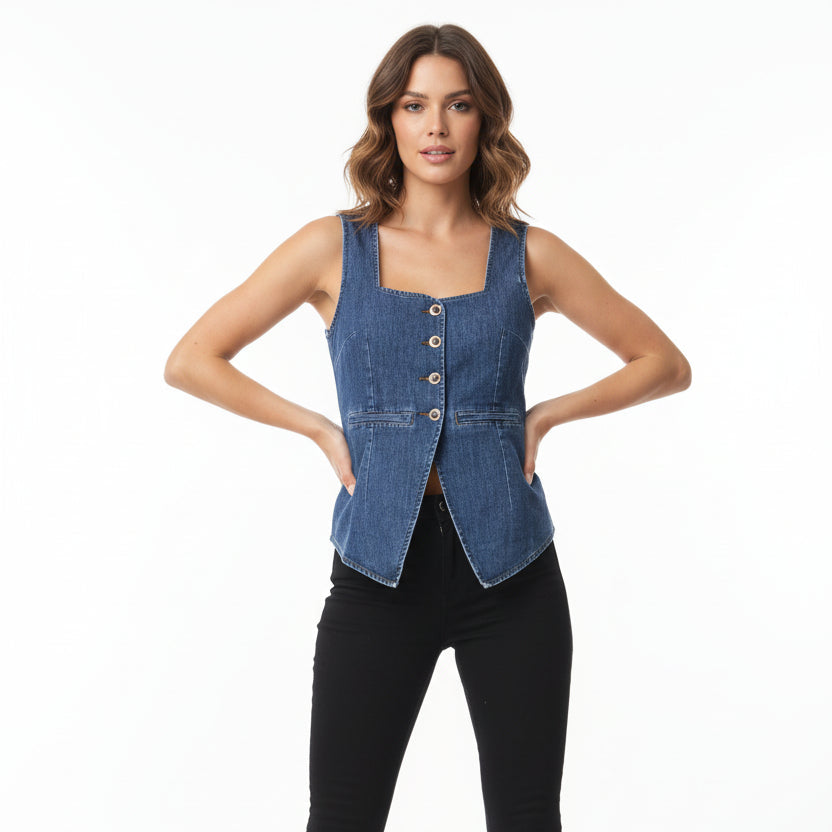 Blusa mezclilla cuello cuadrado L 293