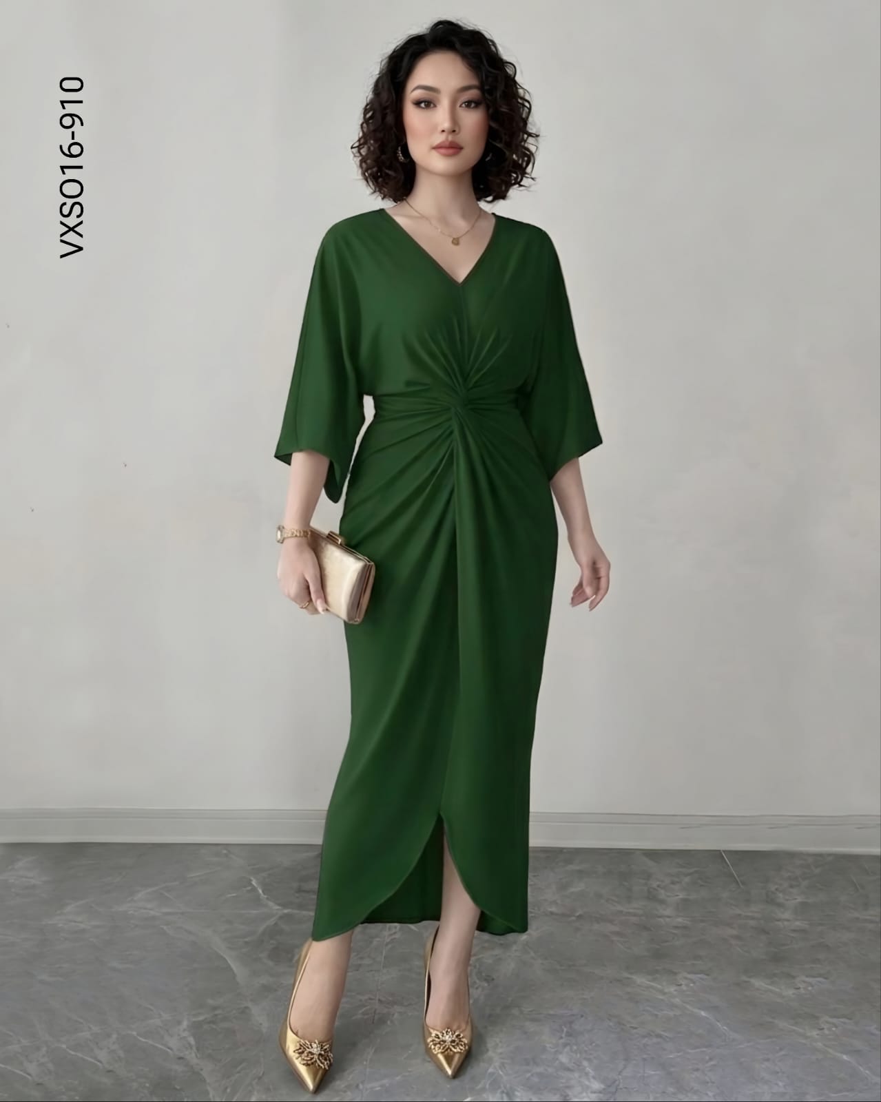 Vestido midi nudo drapeado en cintura  P 910