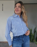 Blusa clásica a rayas cuello camisero  N 7200