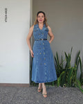 Vestido largo  de mezclilla con cinto X 4420