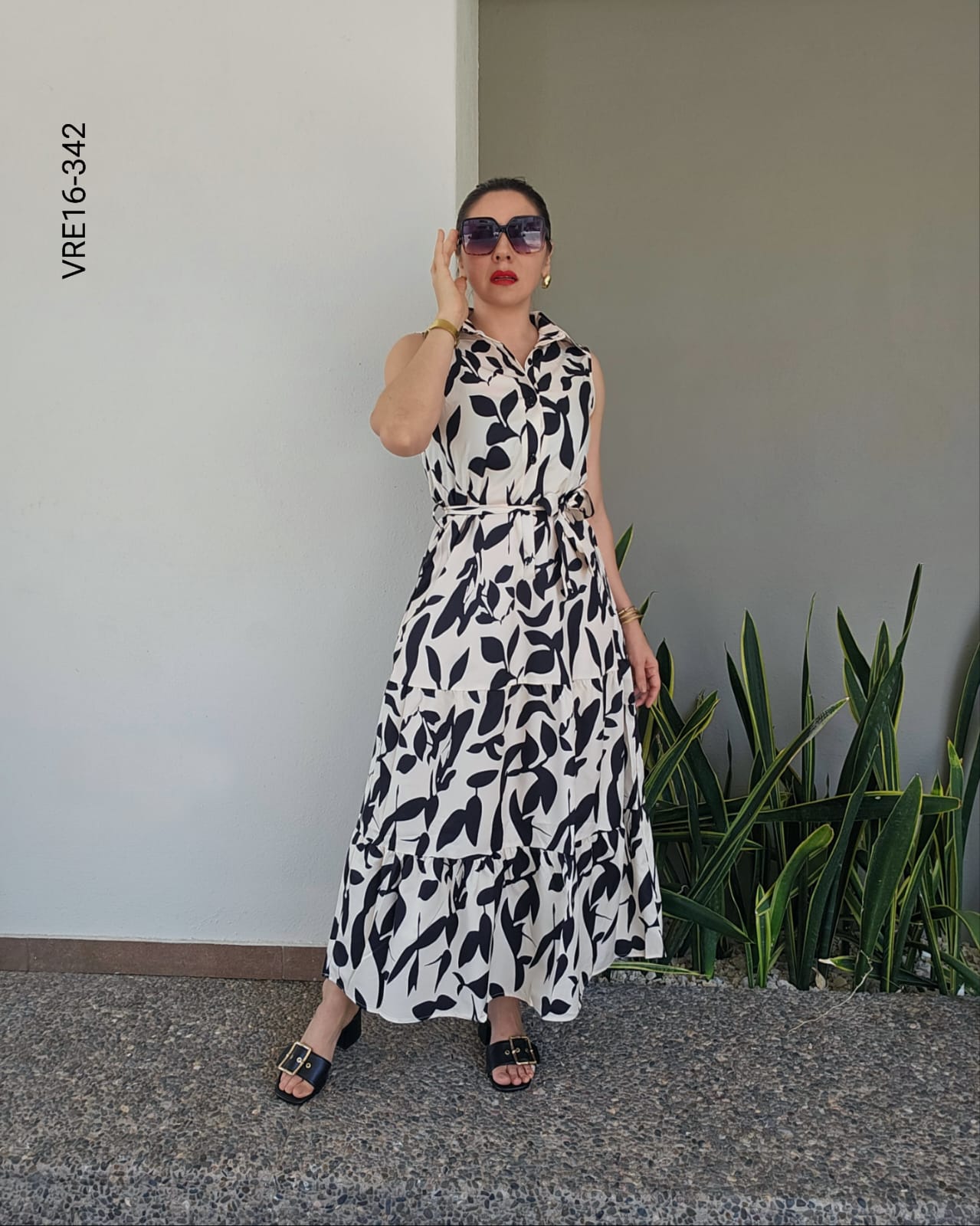 Vestido largo corte camisero sin mangas P 342