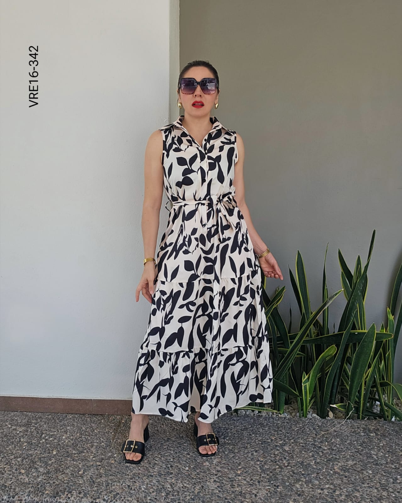 Vestido largo corte camisero sin mangas P 342