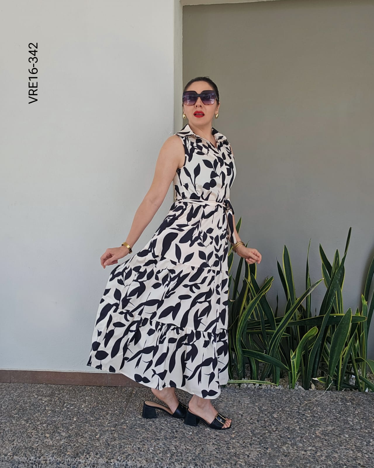 Vestido largo corte camisero sin mangas P 342