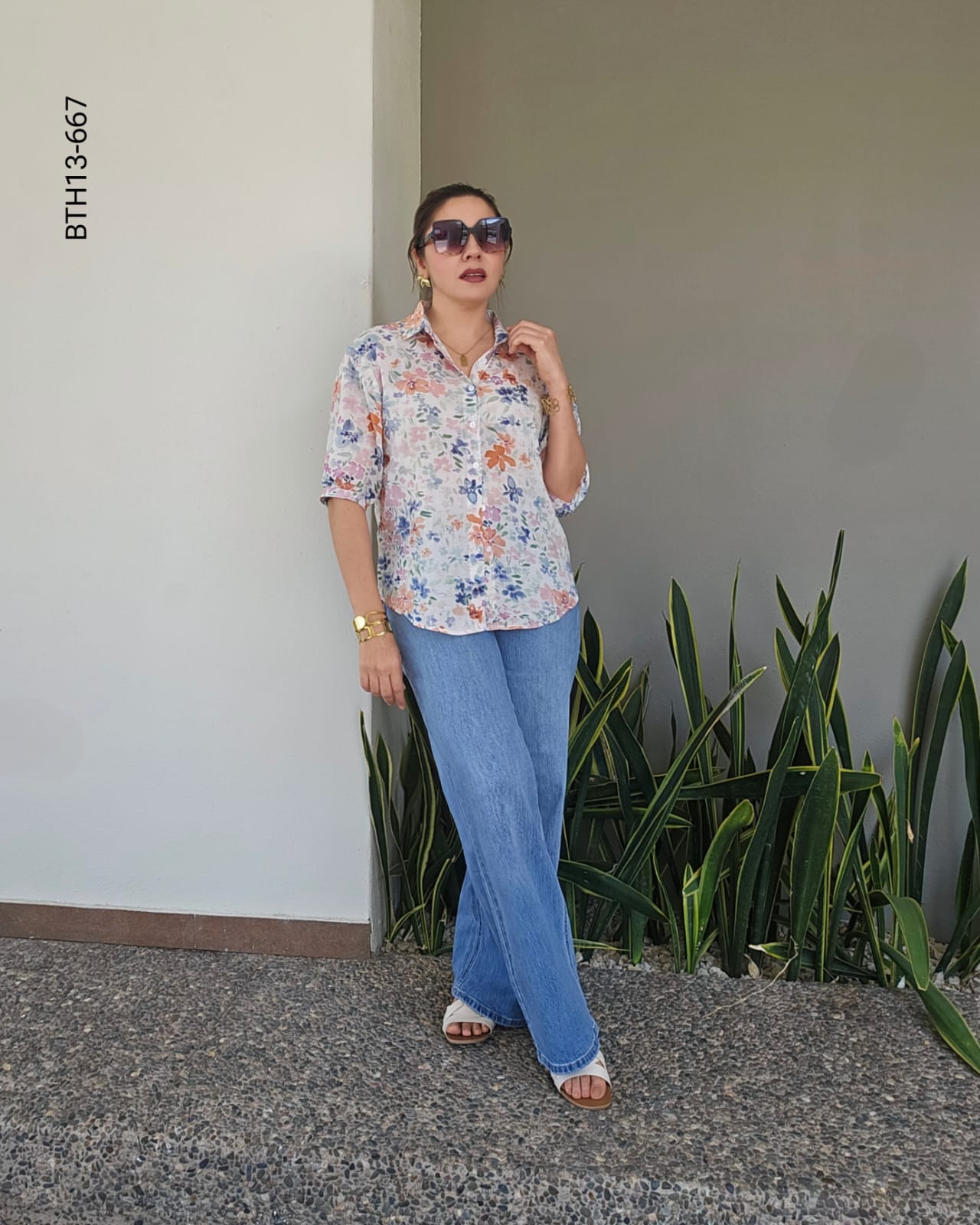 Blusa camisera estampado floral multicolor M 667