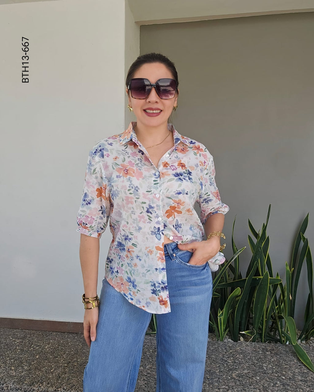 Blusa camisera estampado floral multicolor M 667