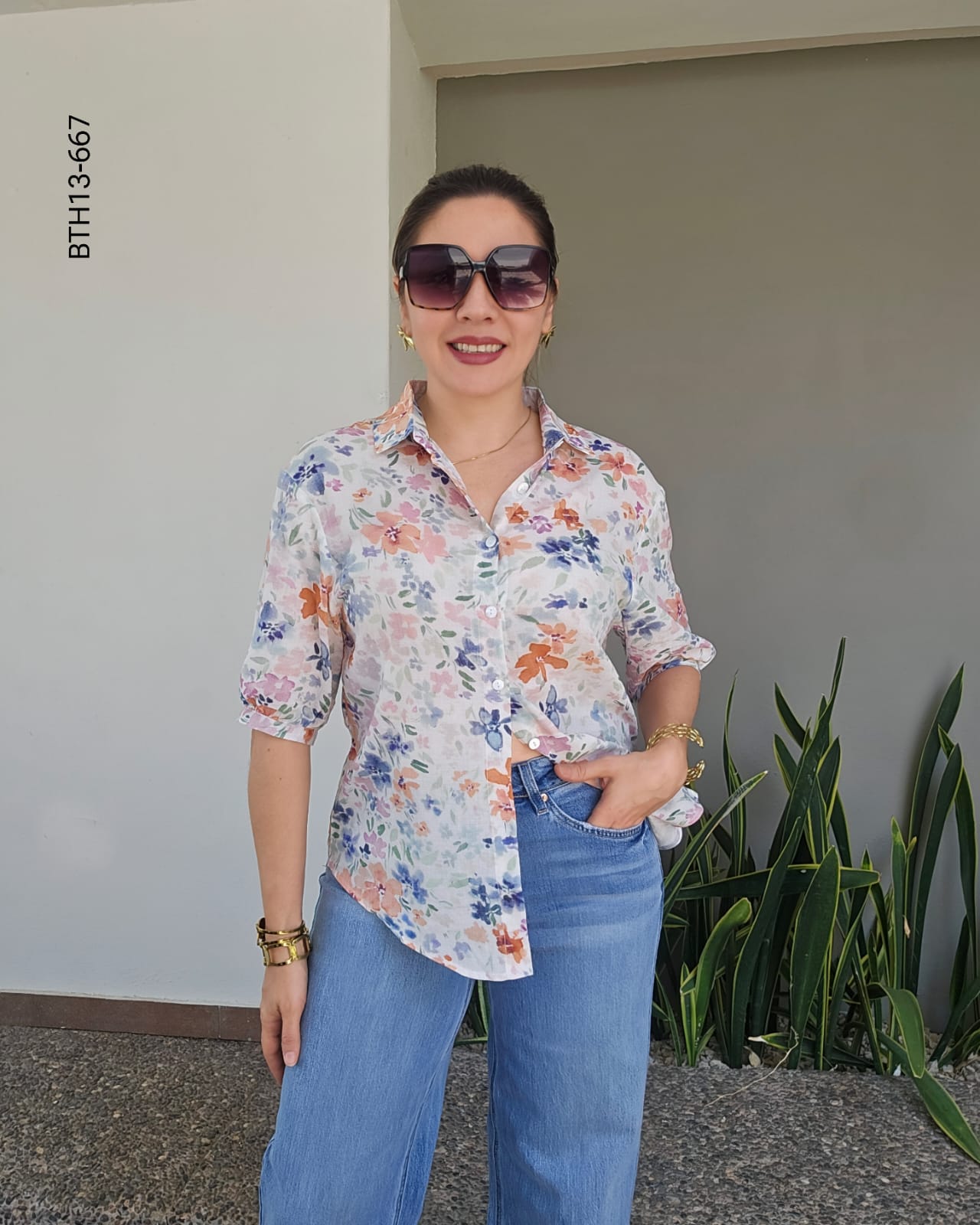 Blusa camisera estampado floral multicolor M 667