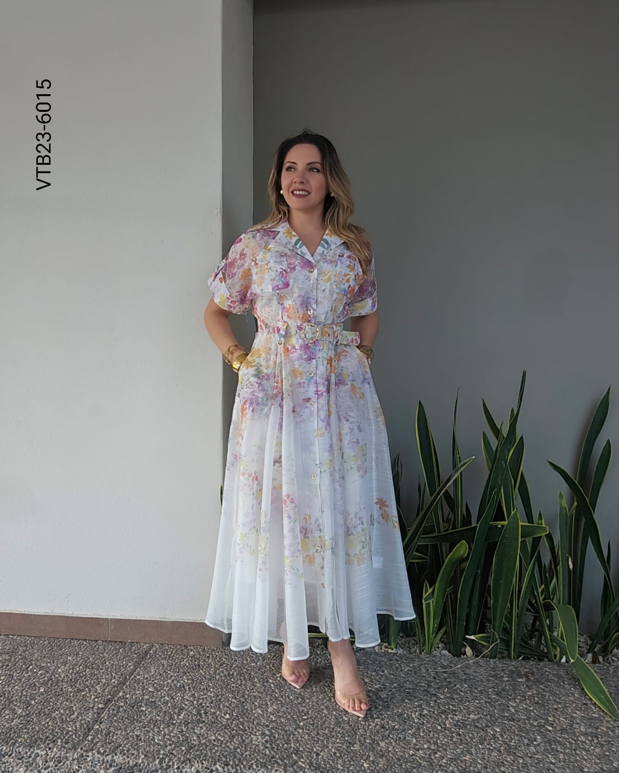 Vestido largo de flores colores pastel W 6015