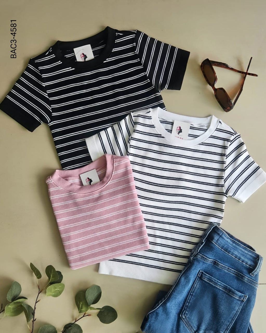 Blusa manga corta cuello redondo rayas  C 4581