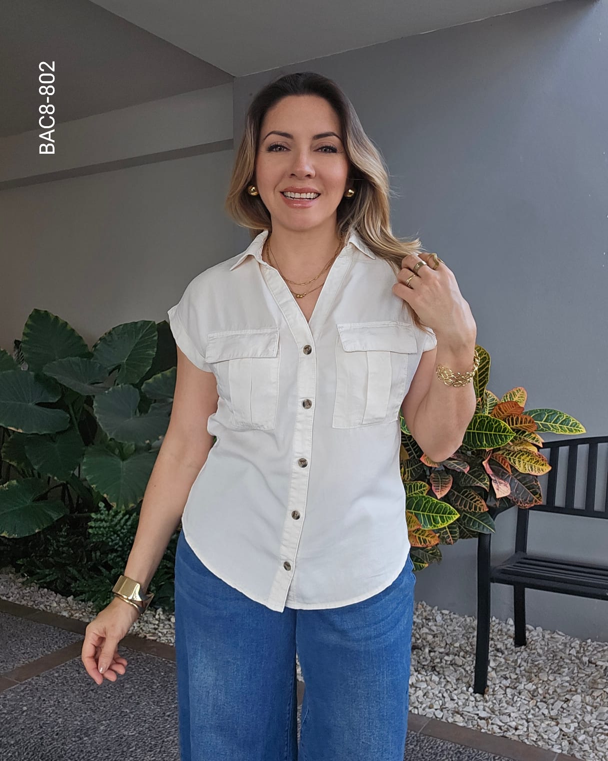 Blusa camisera bolsas frontales H 802