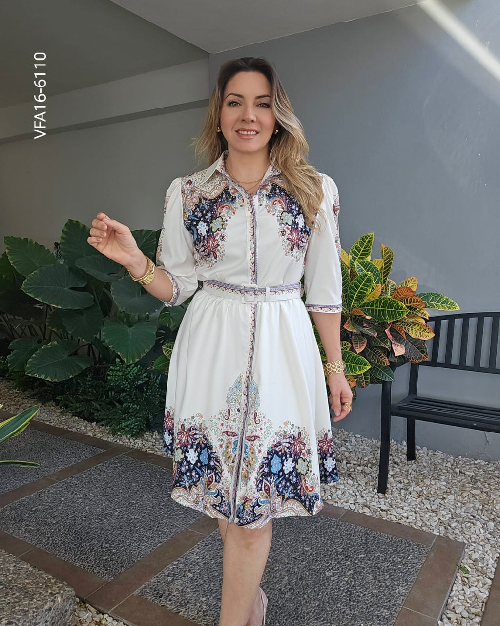 Vestido Camisero con Estampado Ornamental P 6110