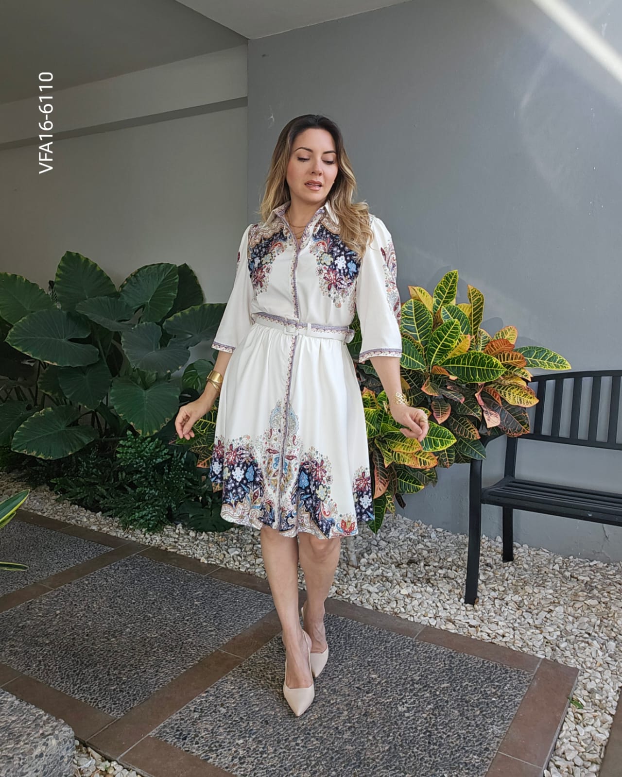 Vestido Camisero con Estampado Ornamental P 6110