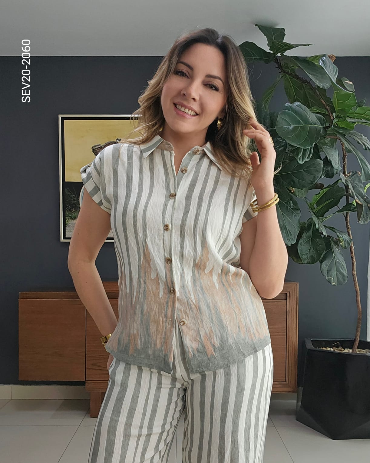 Set blusa manga corta y palazzo pierna ancha  T 2060