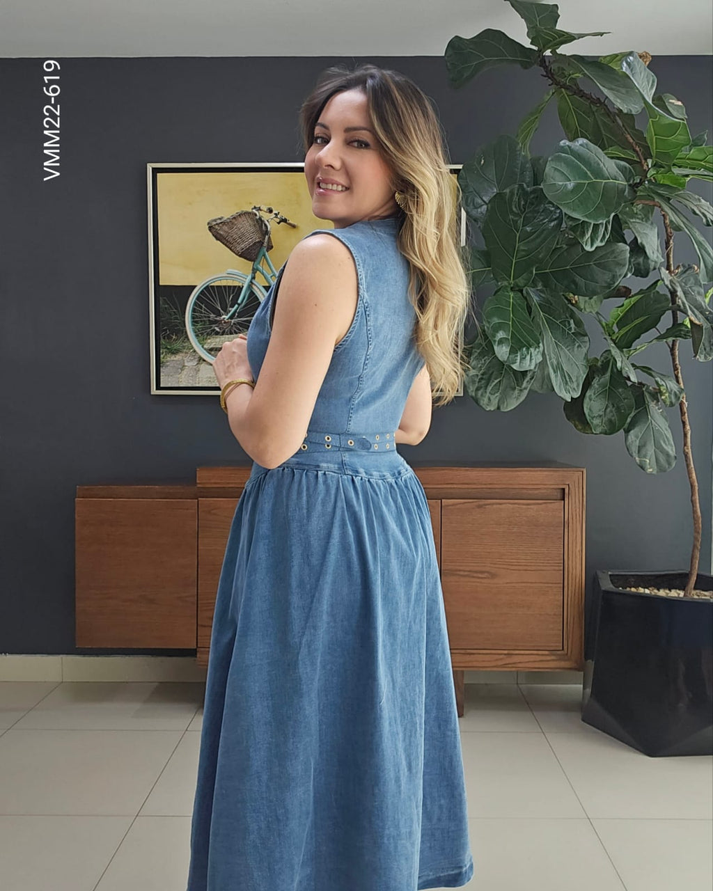 Vestido midi de mezclilla botones frontales V 619