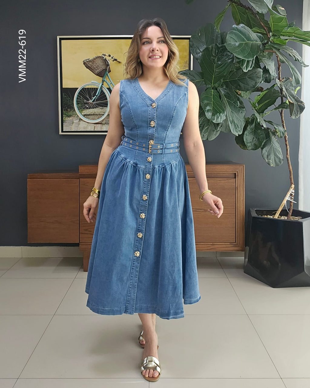 Vestido midi de mezclilla botones frontales V 619