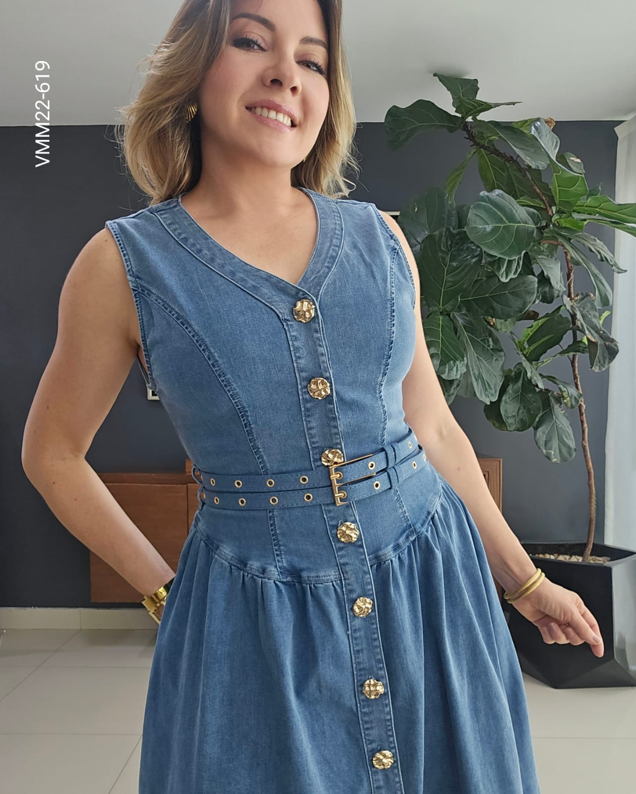 Vestido midi de mezclilla botones frontales V 619