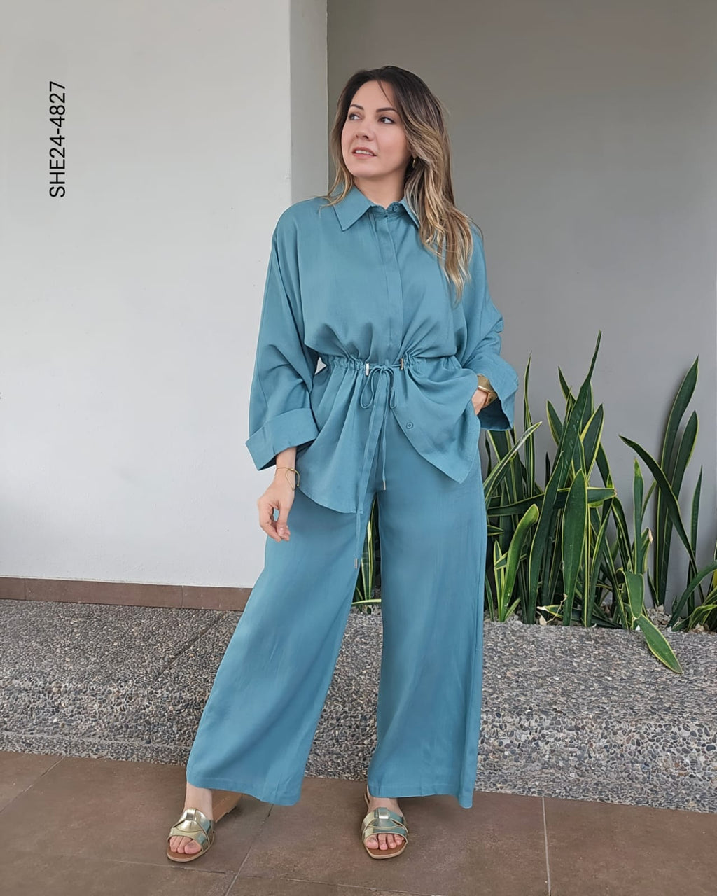 Set blusa camisera y pantalón palazzo X 4827