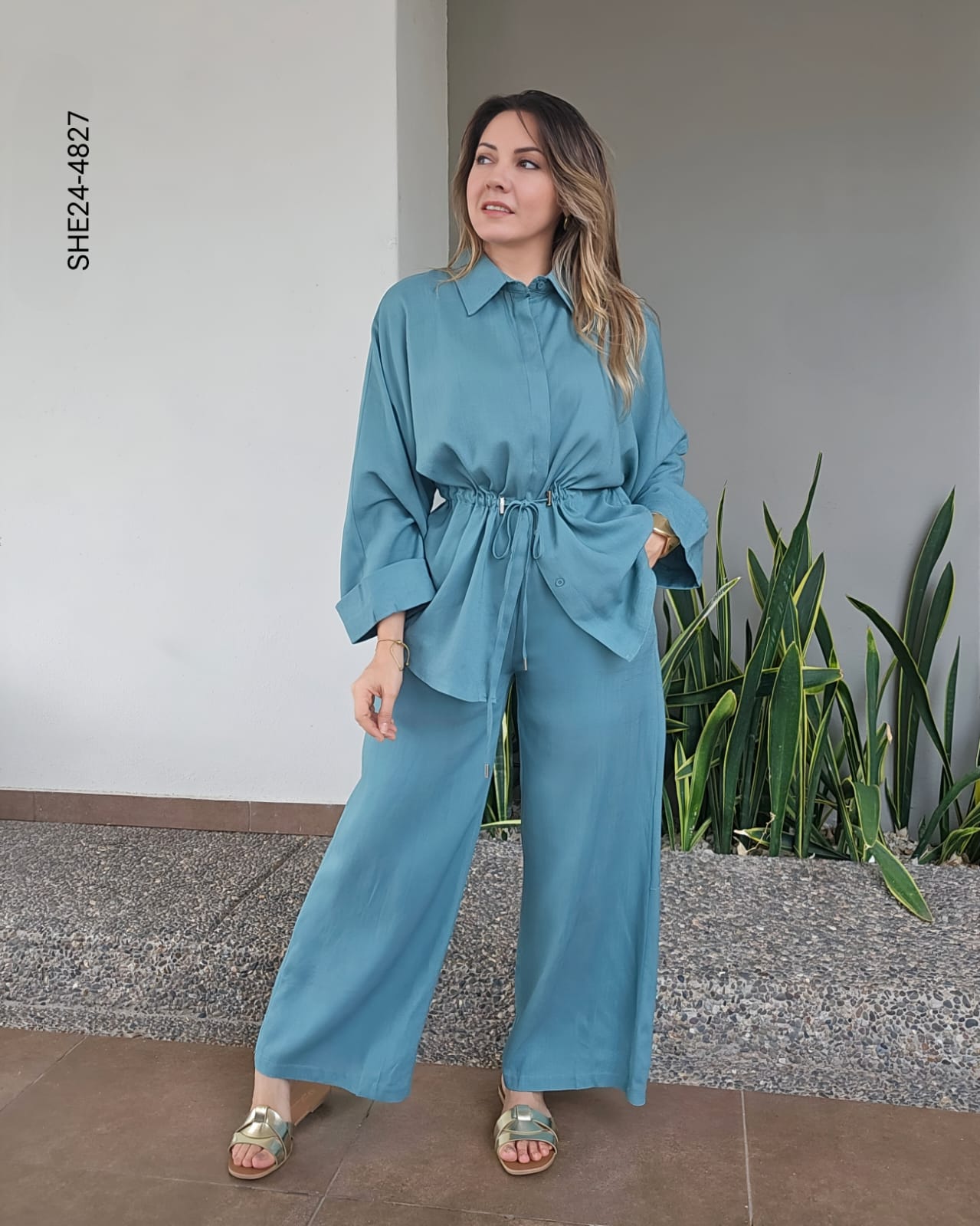 Set blusa camisera y pantalón palazzo X 4827