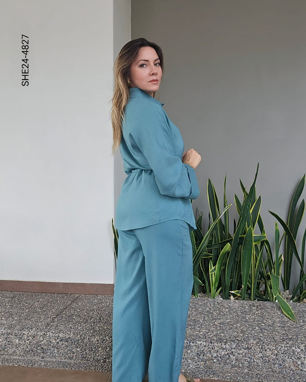 Set blusa camisera y pantalón palazzo X 4827
