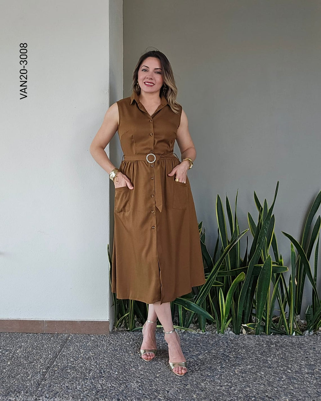 Vestido camisero cuello solapa T 3008