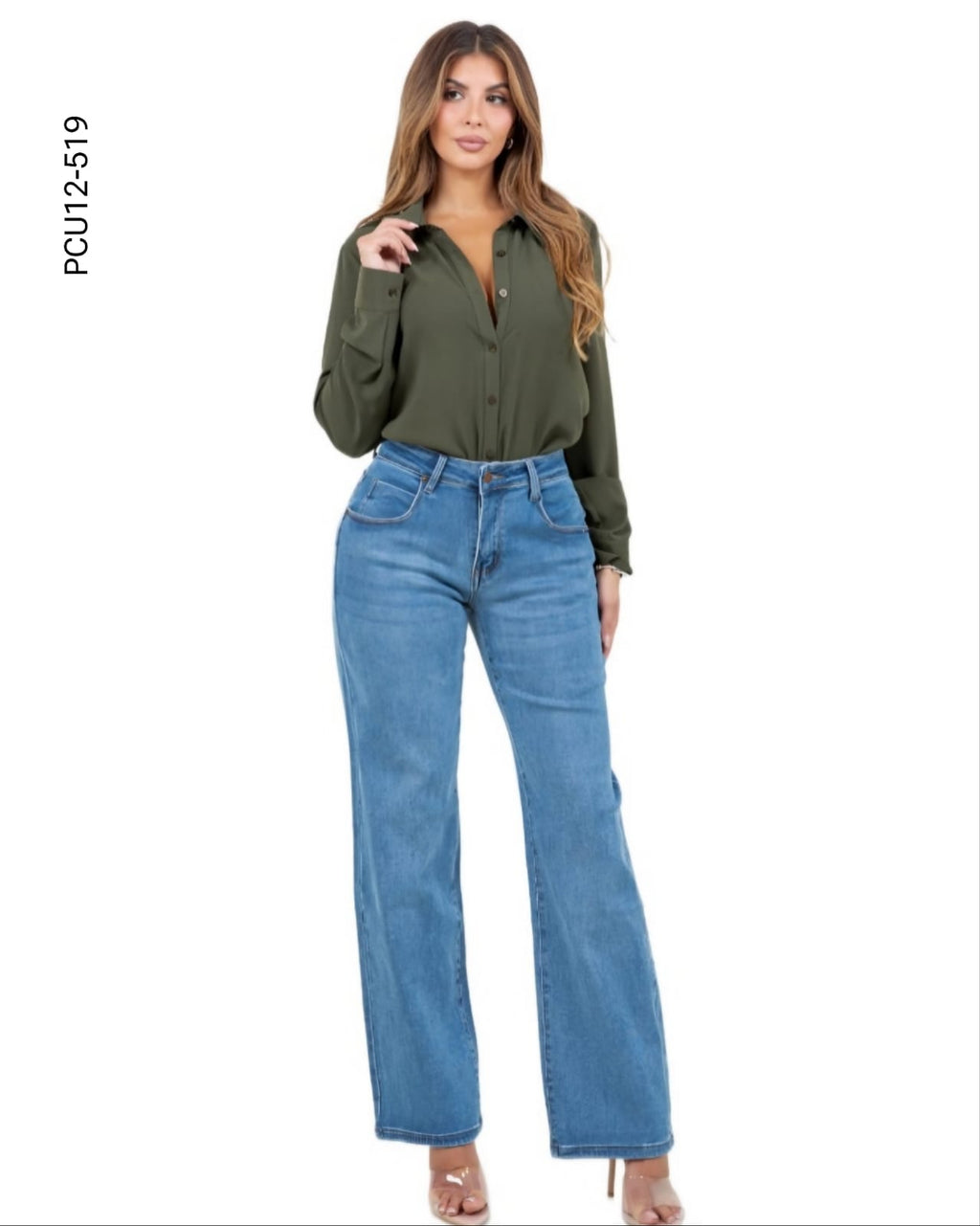 Pantalón de mezclilla wide leg L 519