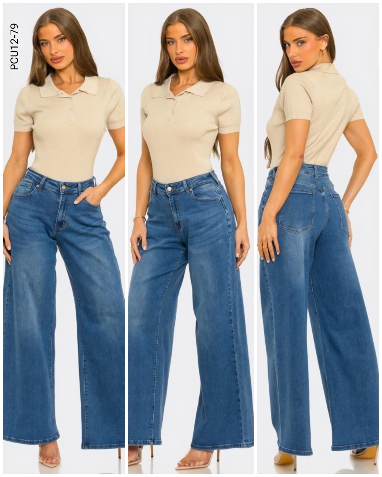 Jeans Wide Leg de Tiro Alto en Denim Clásico N 79