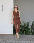 Vestido midi escote en V broche dorado R 1883