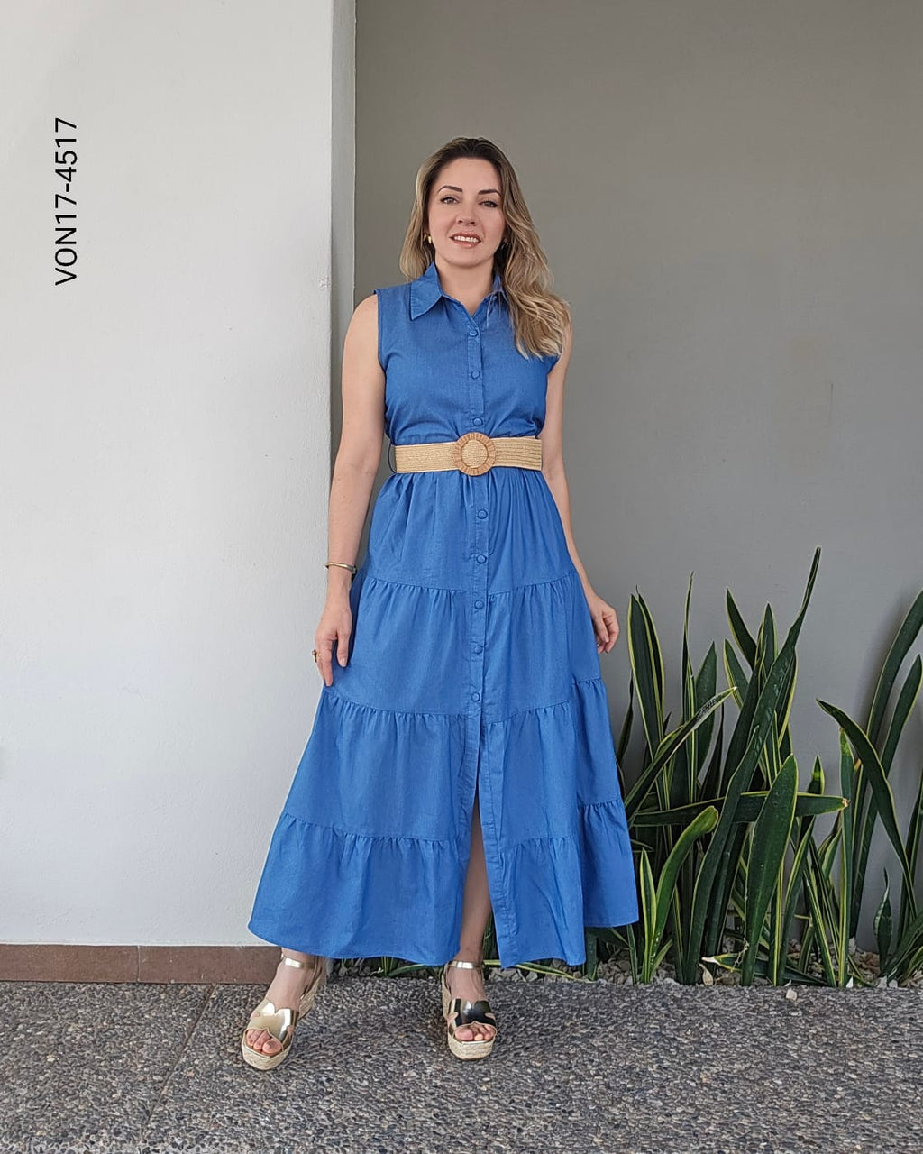 Vestido largo maxi camisero sin mangas Q 4517