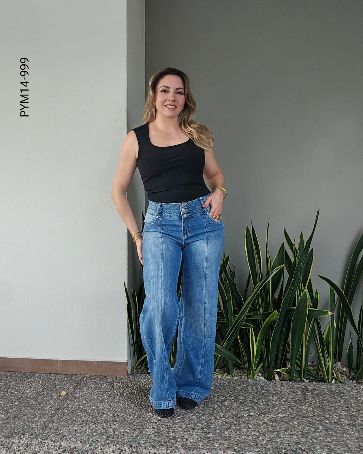 Pantalón Jean Wide Leg con Costura Central P 999