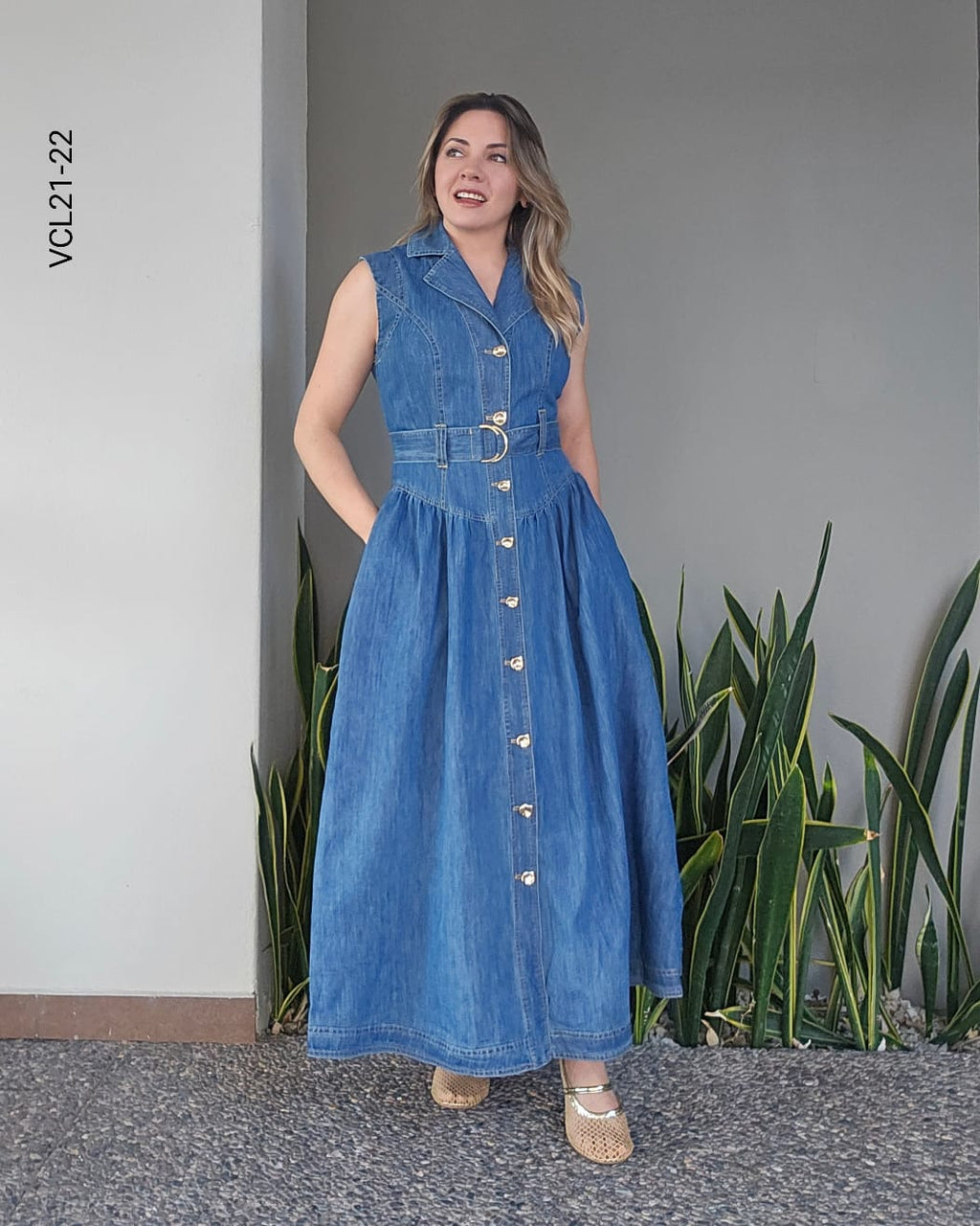 Vestido Maxi Denim cinturón U 22