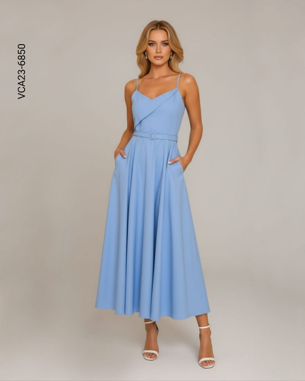 Vestido midi azul tirantes finos W 6850