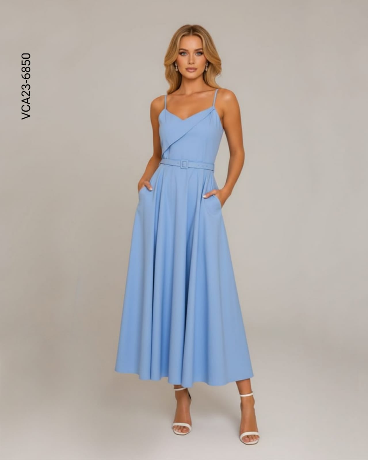 Vestido midi azul tirantes finos W 6850