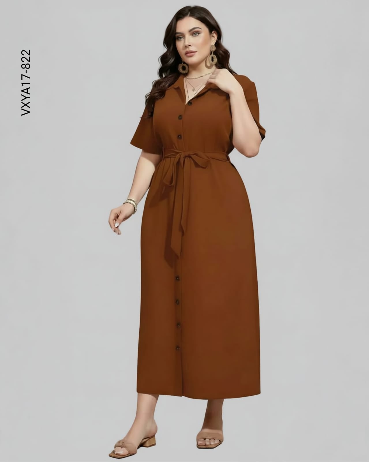 Vestido Plus escote V y Falda Fluida Q 822