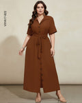 Vestido Plus escote V y Falda Fluida Q 822