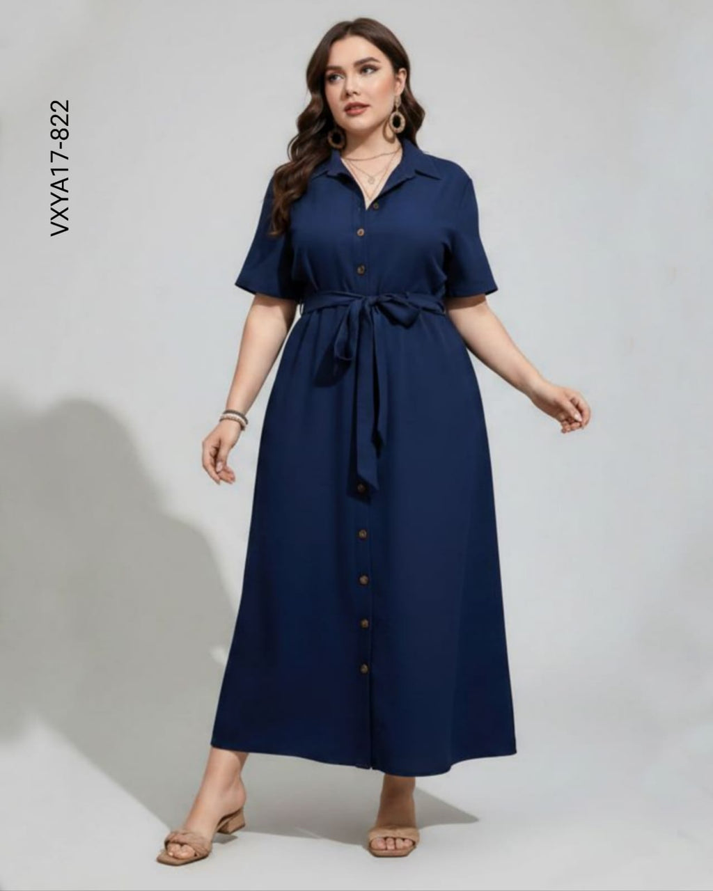 Vestido Plus escote V y Falda Fluida Q 822